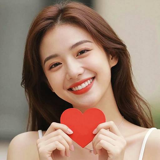 Smiling Woman Holding Red Heart