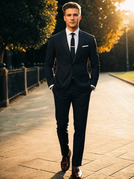 Man in Elegant Formal Suit Walking Outdoors