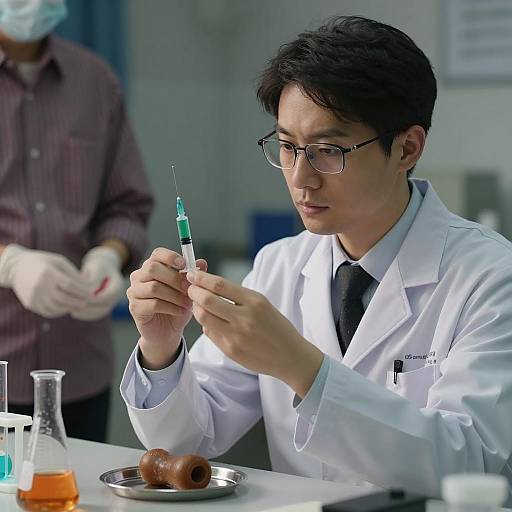 Dimly Lit Laboratory Scene with Scientist