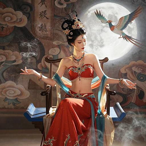 Dunhuang Flying Apsaras Empress on Bench