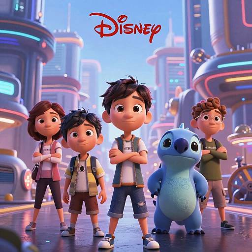 Pixar AI Characters in Futuristic Cityscape