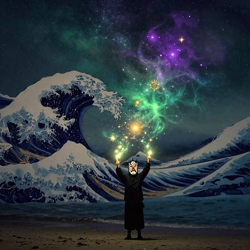 Mystical Beach Under Starlit Sky