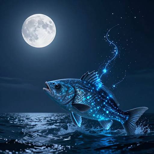 Surreal Bioluminescent Fish Under Moon