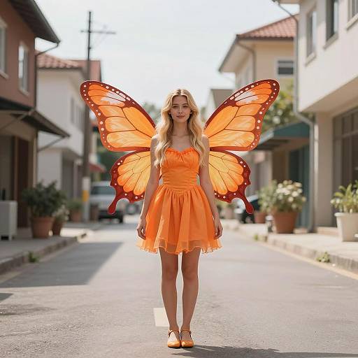 Whimsical Orange Fairy Costume on Street