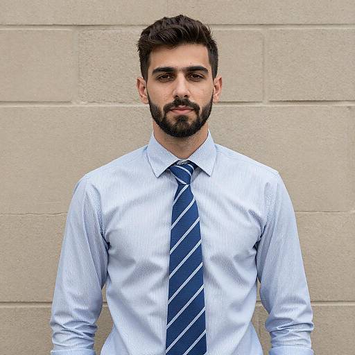 Confident Young Man in Blue Dress Shirt and Tie