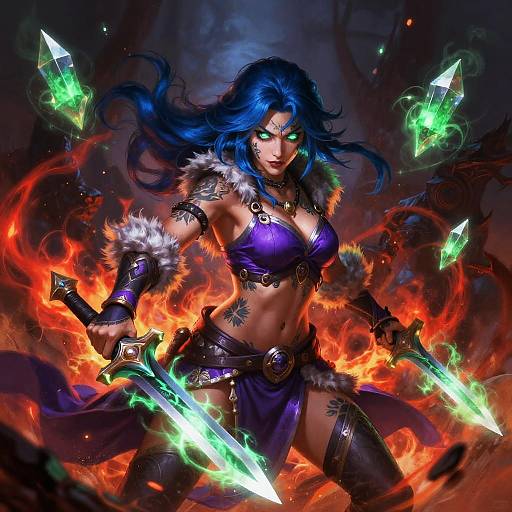 Enchanted Warrior with Glowing Daggers