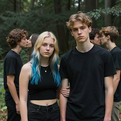 Young Couple with Friends in Forest