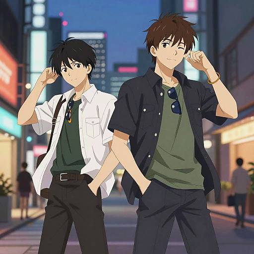Anime Boys in Vibrant Urban Dusk