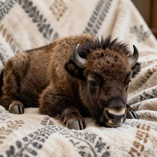 Sleepy Baby Bison on Blanket