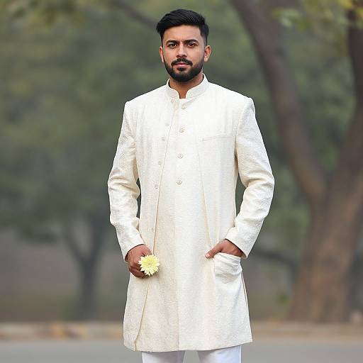 Classy Groom in Sherwani Outdoors