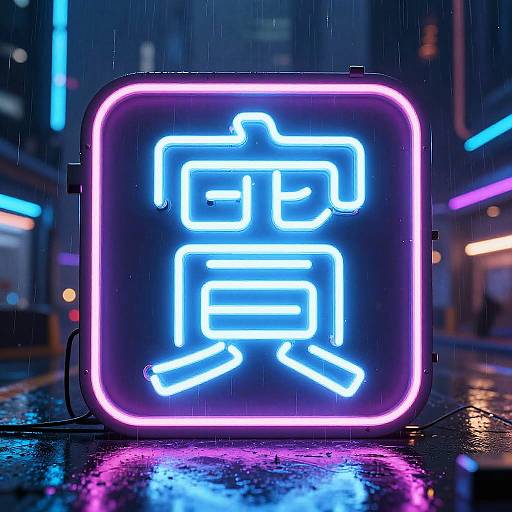 Neon Kanji Sign in Cyberpunk City