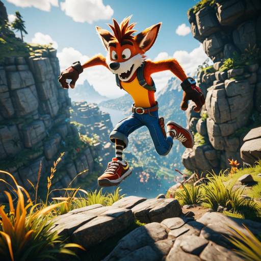 Crash Bandicoot Jumping Over Cliff in Scenic Canyon