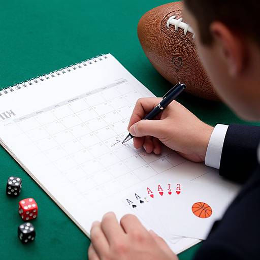 Man Planning with Calendar and Sports Items