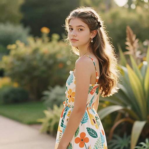 Teen Girl Deep Side Part in Garden