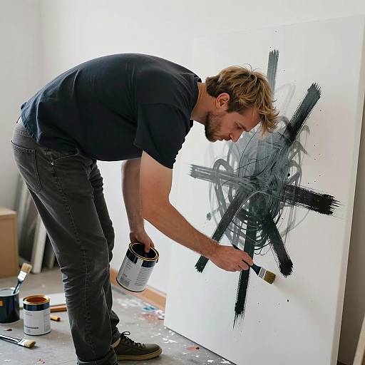 Man Creating Abstract Art on Canvas