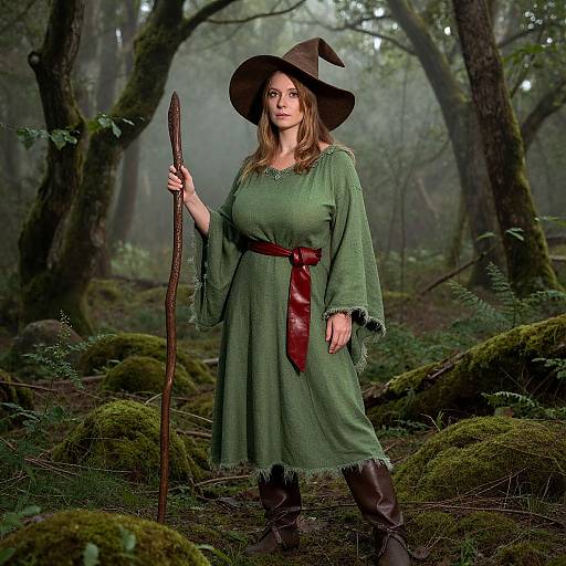 Authentic Witch in Forest Dawn