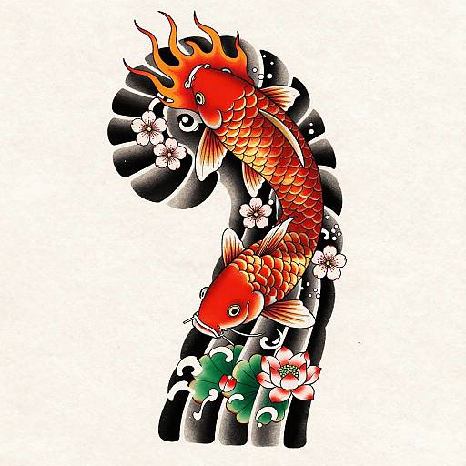 Mythical Koi Fish Anime Tattoo Flash