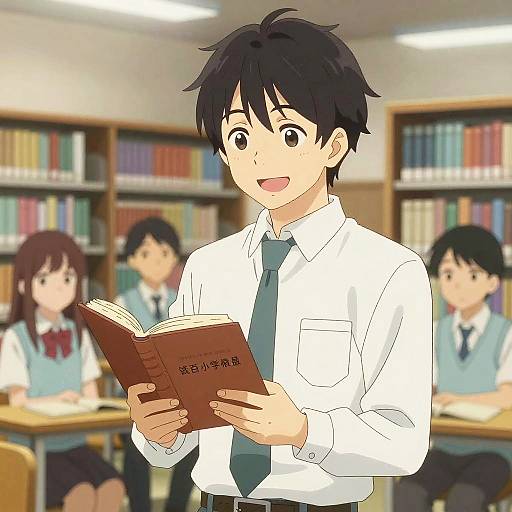Friendly Anime Male Teacher in Library