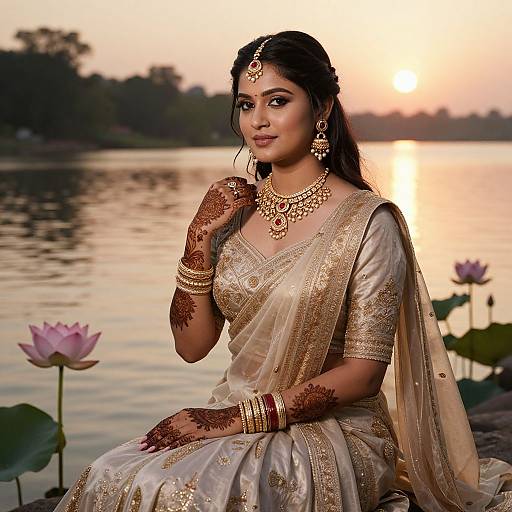 Elegant South Asian Woman by River