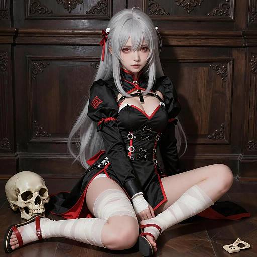 Silver-Haired Anime Girl with Skulls
