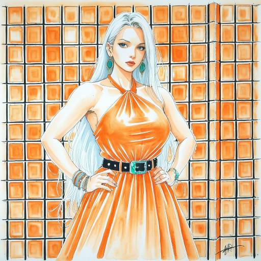 Elegant Girl in Orange Dress with Jewelry