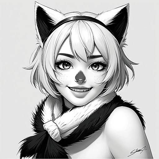 Heterochromatic Furry Cat Girl Portrait