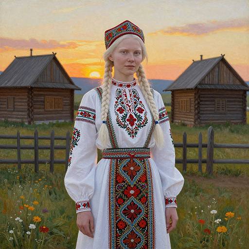 Albino Russian Woman in Folk Dress