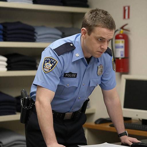 Intense Male Police Officer in Uniform