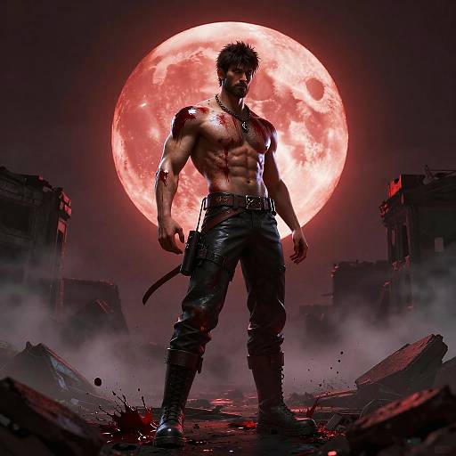 Dramatic Scene of Pyramid Head in Ruins