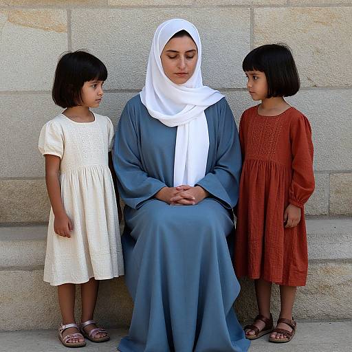 Serene Family Moment by Stone Wall