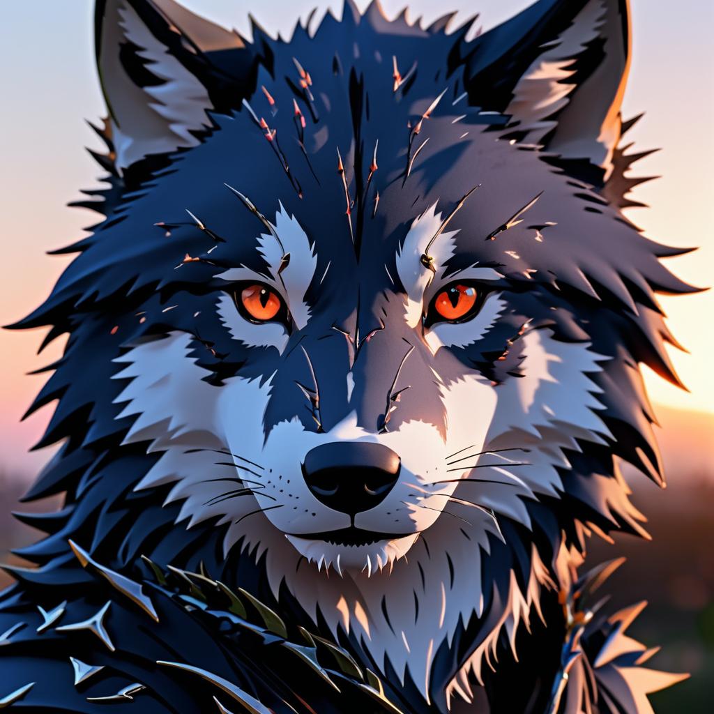 Serious Young Wolf with Thorny Scars