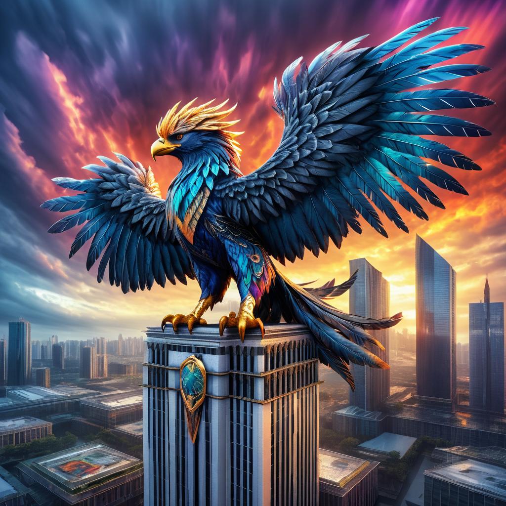 Epic Griffin Embracing a Skyscraper