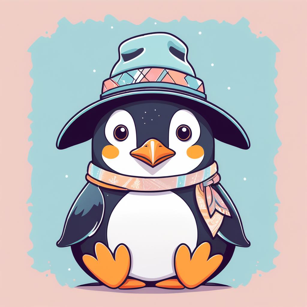 Charming Cartoon Penguin in Pastel Colors