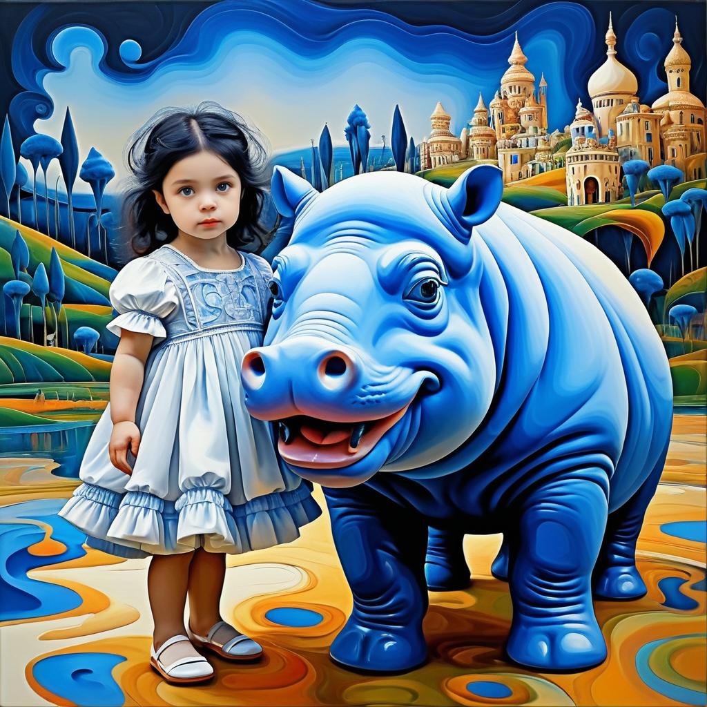 Dreamlike Art: Child and Hippo