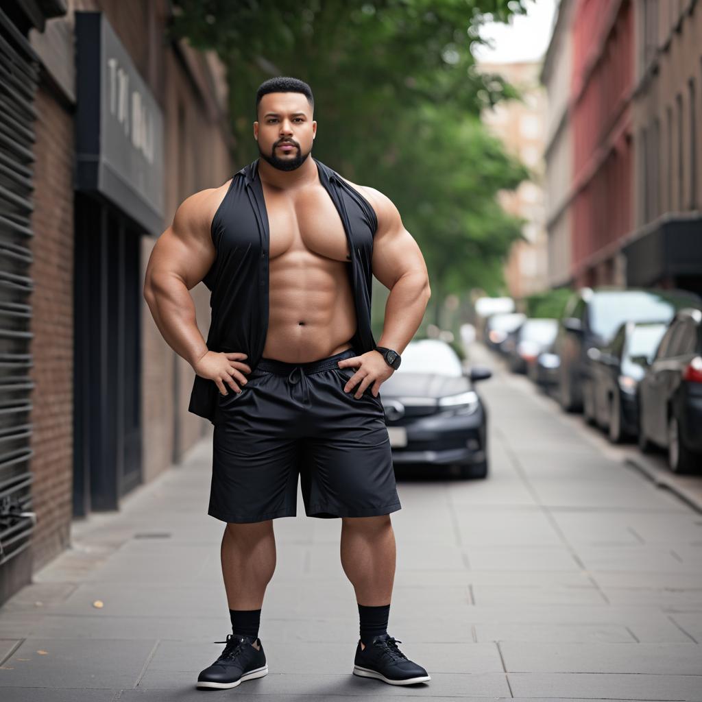 Stocky Man in Urban Street Setting