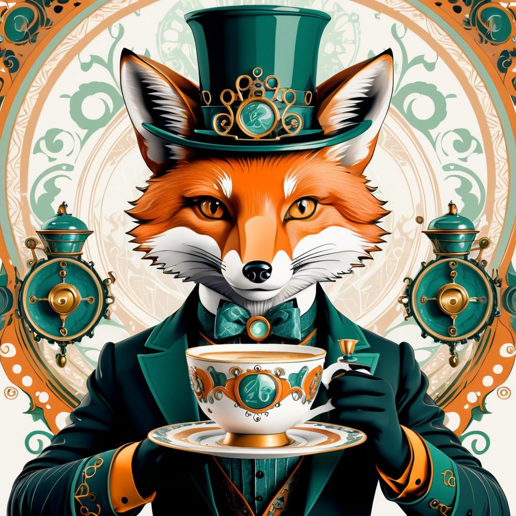 Victorian Fox Enjoying Espresso Art