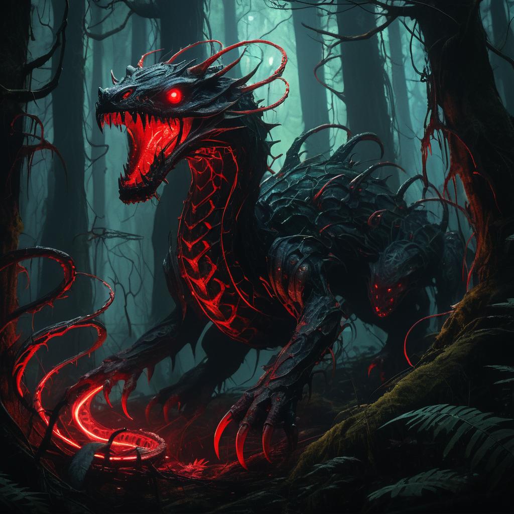 Nightmarish Serpents in a Vibrant Forest