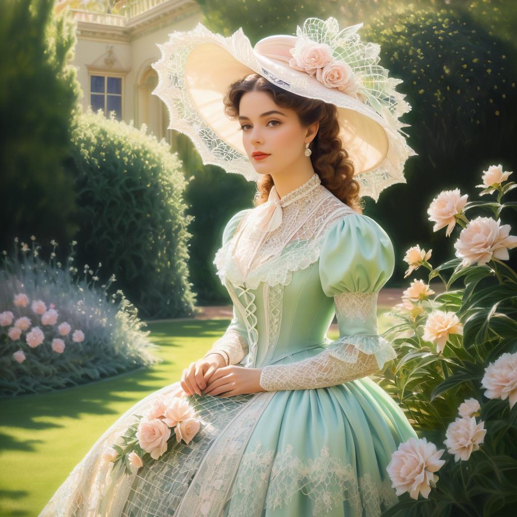 Elegant Victorian Lady in Sunlit Garden