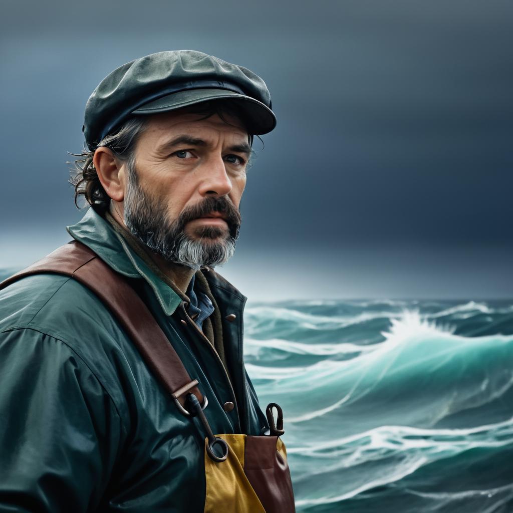 Cinematic Fisherman Portrait in Stormy Sea