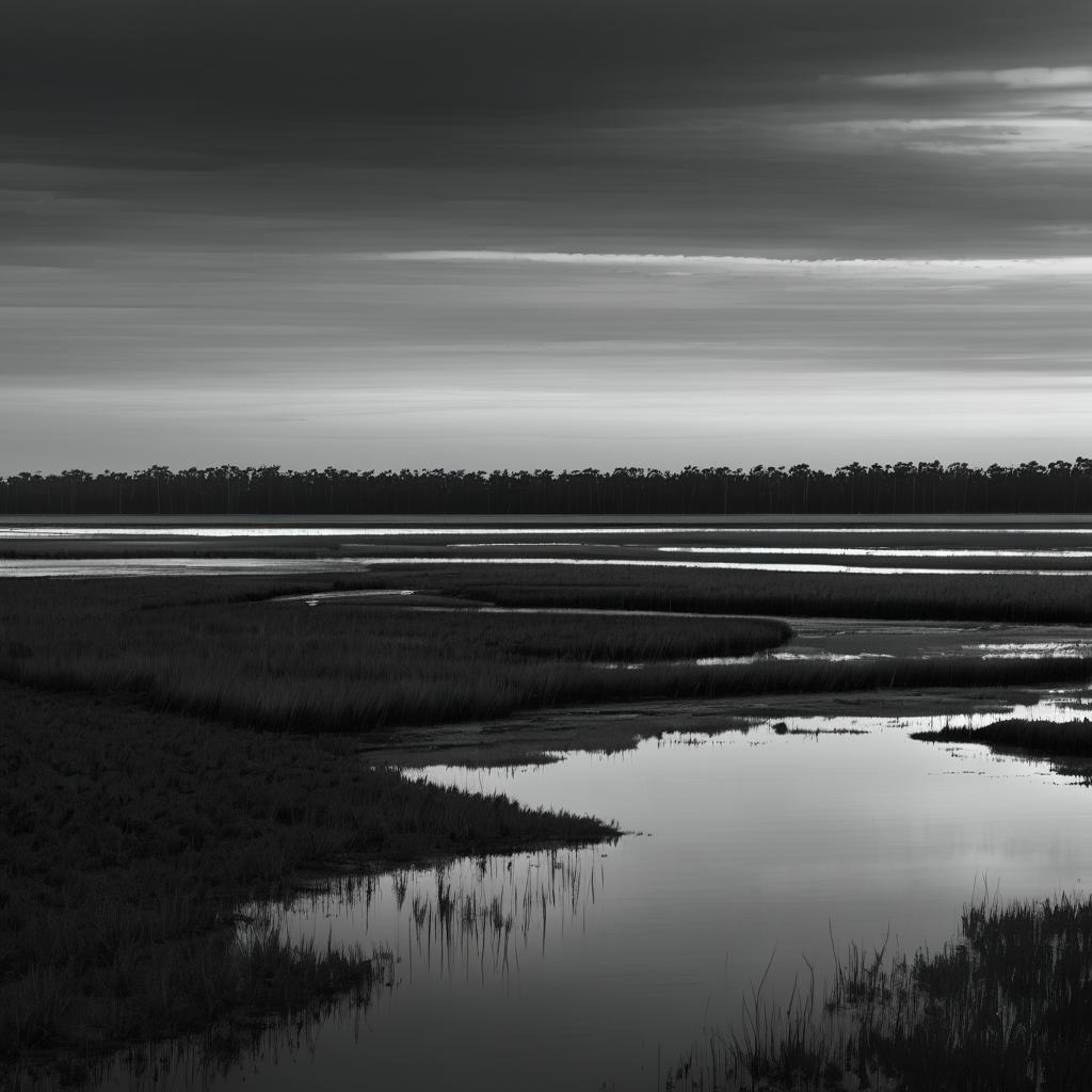 Bleak Greyscale Wetlands at Dusk