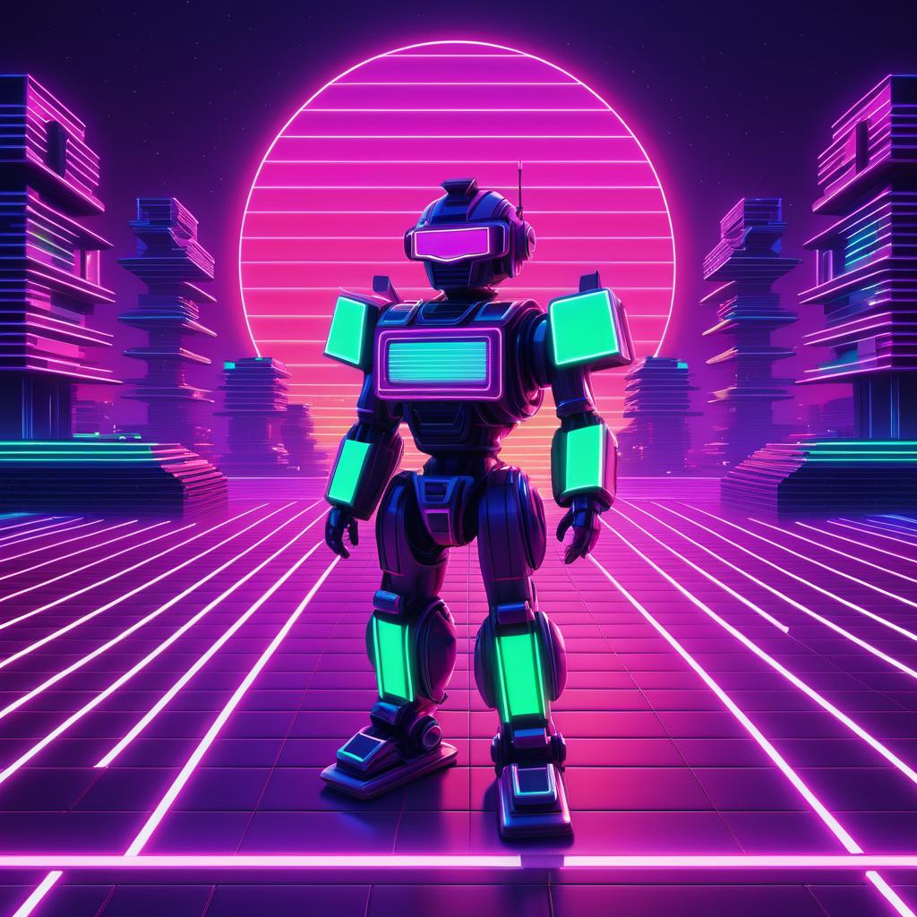 Retro 80s Synthwave Robot Design