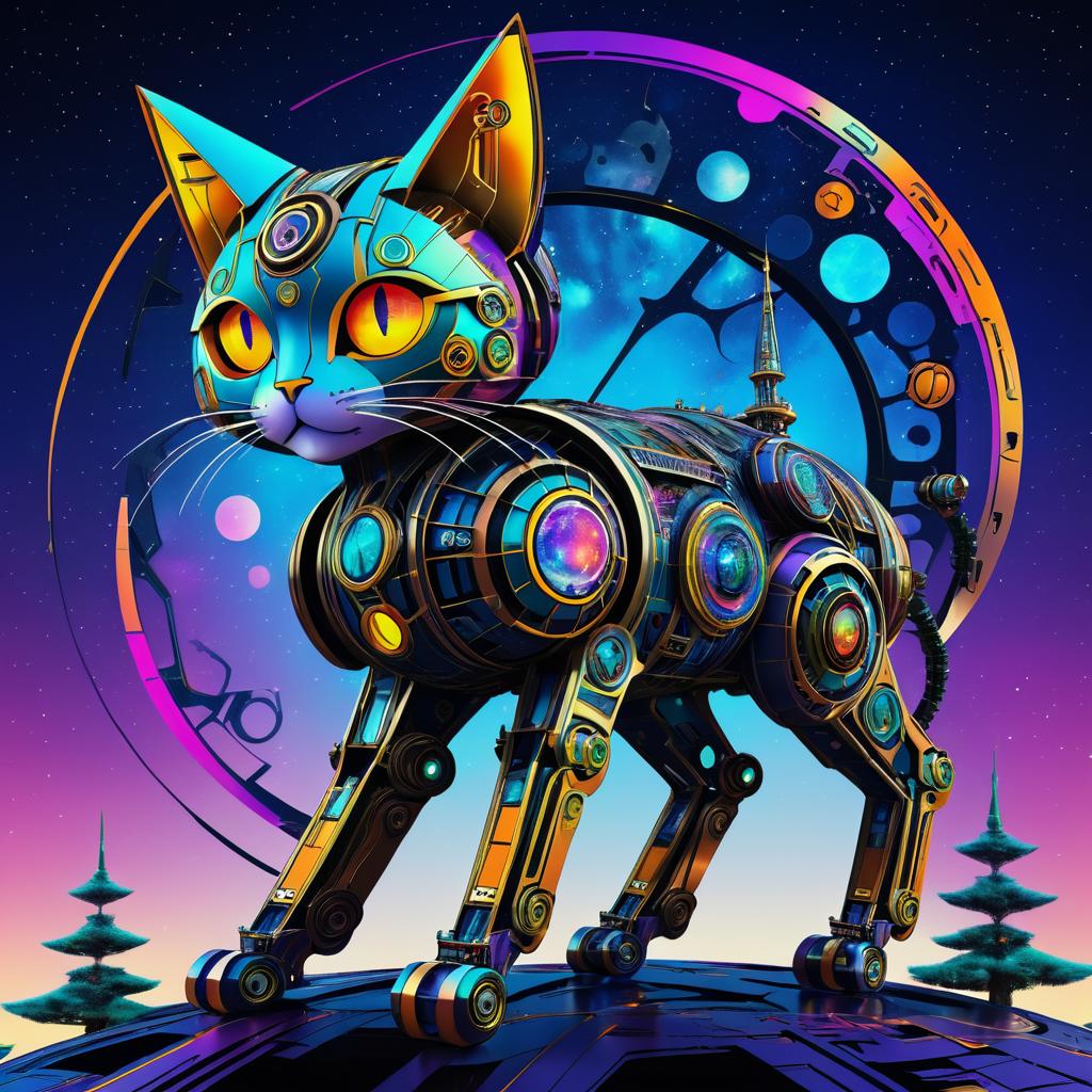 Futuristic Tree Droid Cat Art