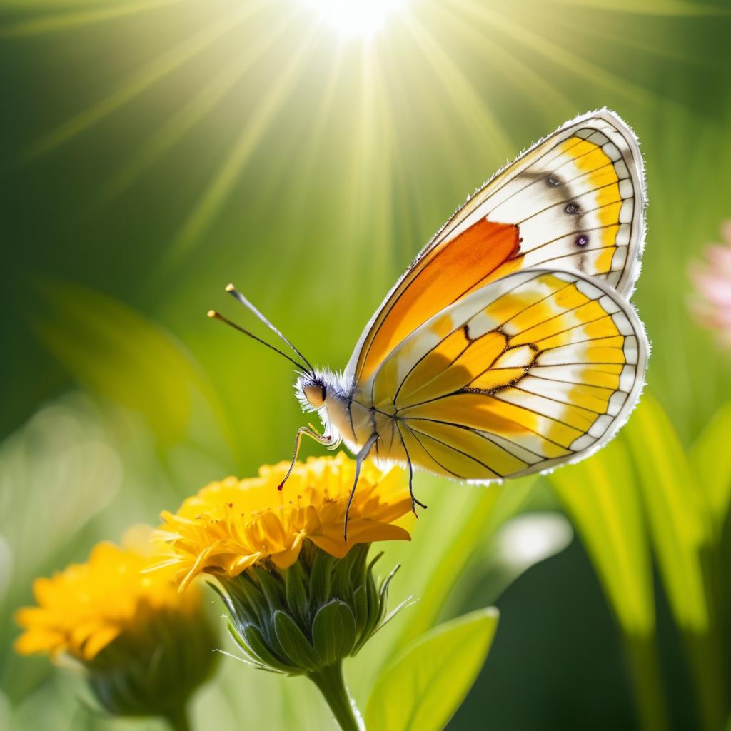 Photorealistic Butterfly on Flower in Sunlight