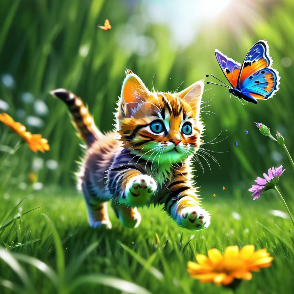 Vivid Realism: Kitten and Butterfly Chase