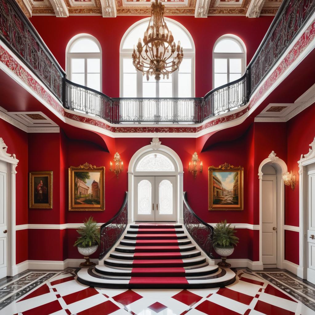 Ornate Staircase in Crimson and White