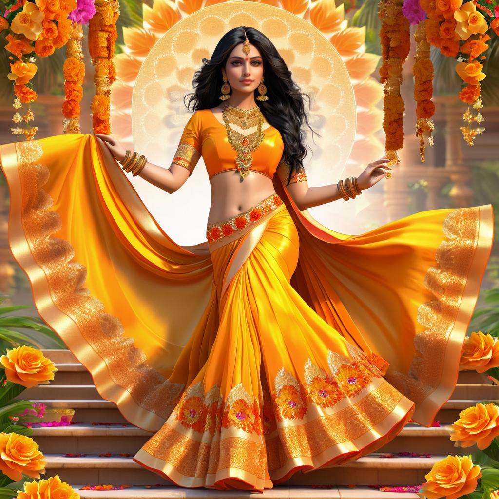 Radiant Indian Goddess in Vibrant Flowers