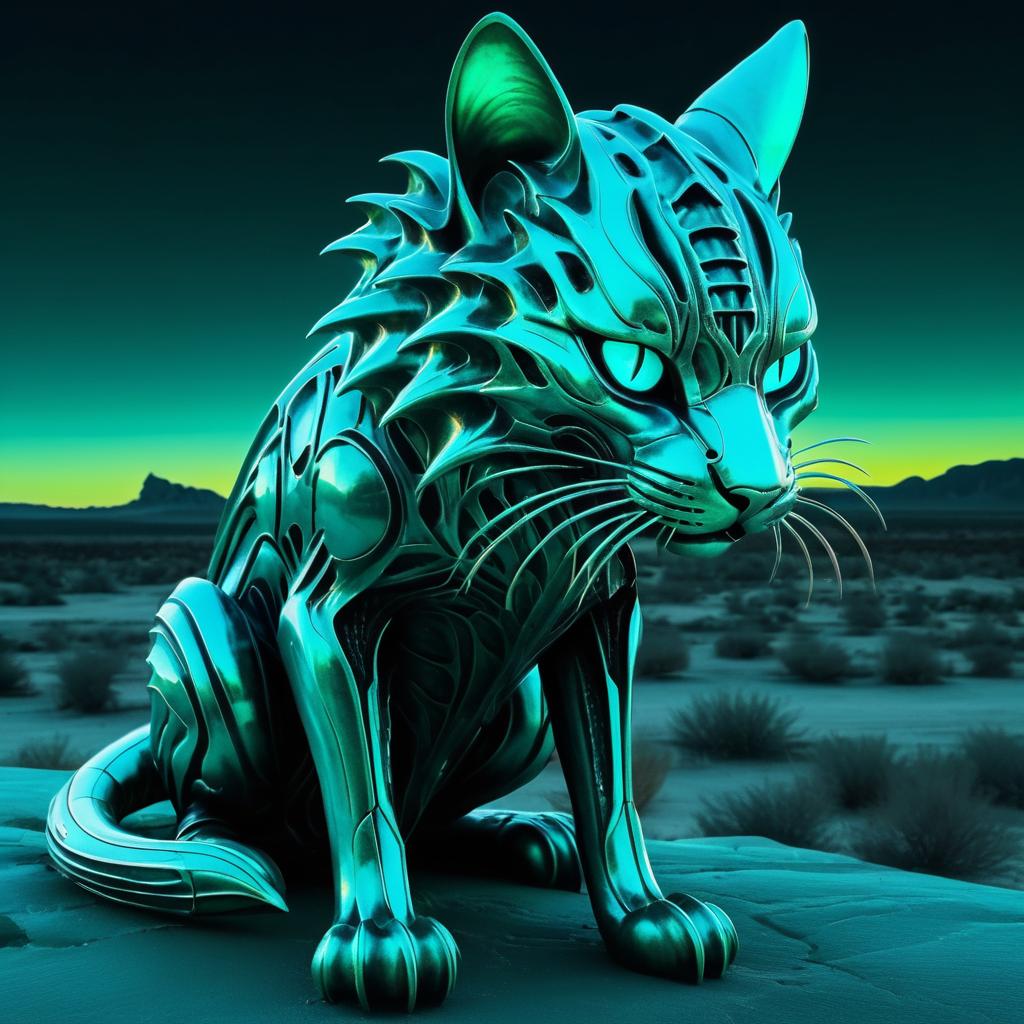 Giger-Inspired Feline Monster in Teal