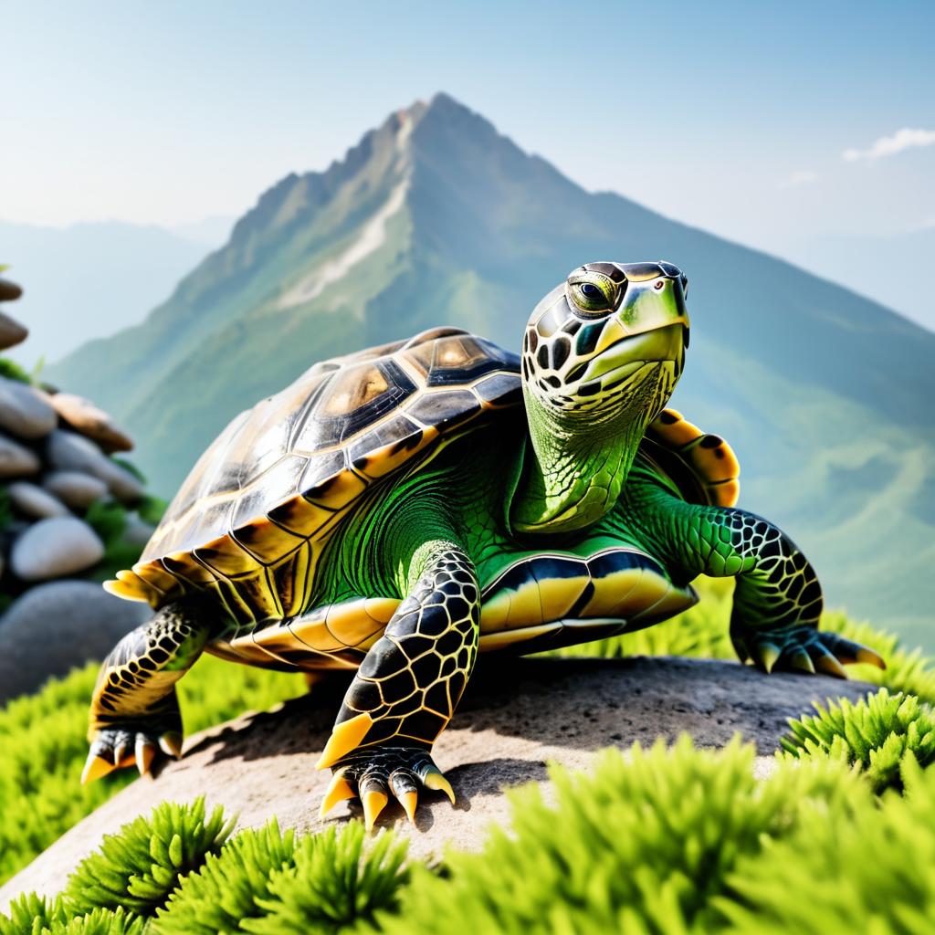 Turtle Portrait on Majestic Mountain