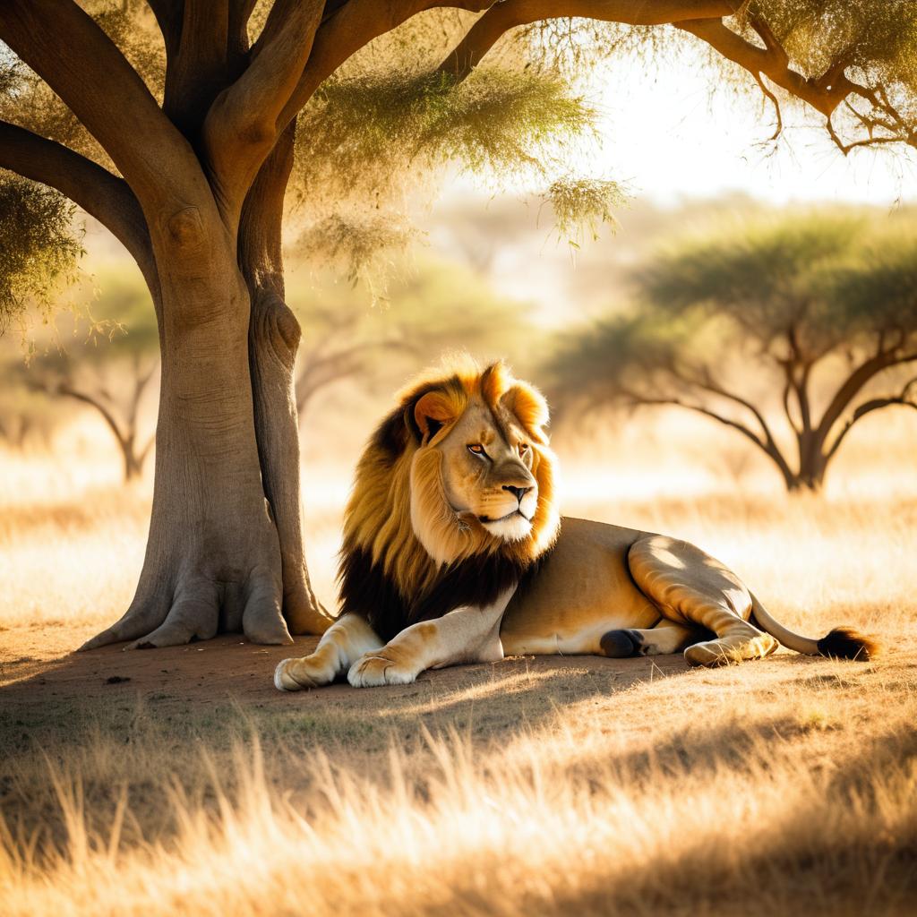 Photorealistic Lion Resting in Savannah