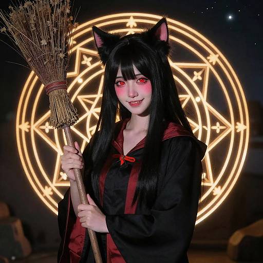 Enchanting Witch with Glowing Red Eyes
